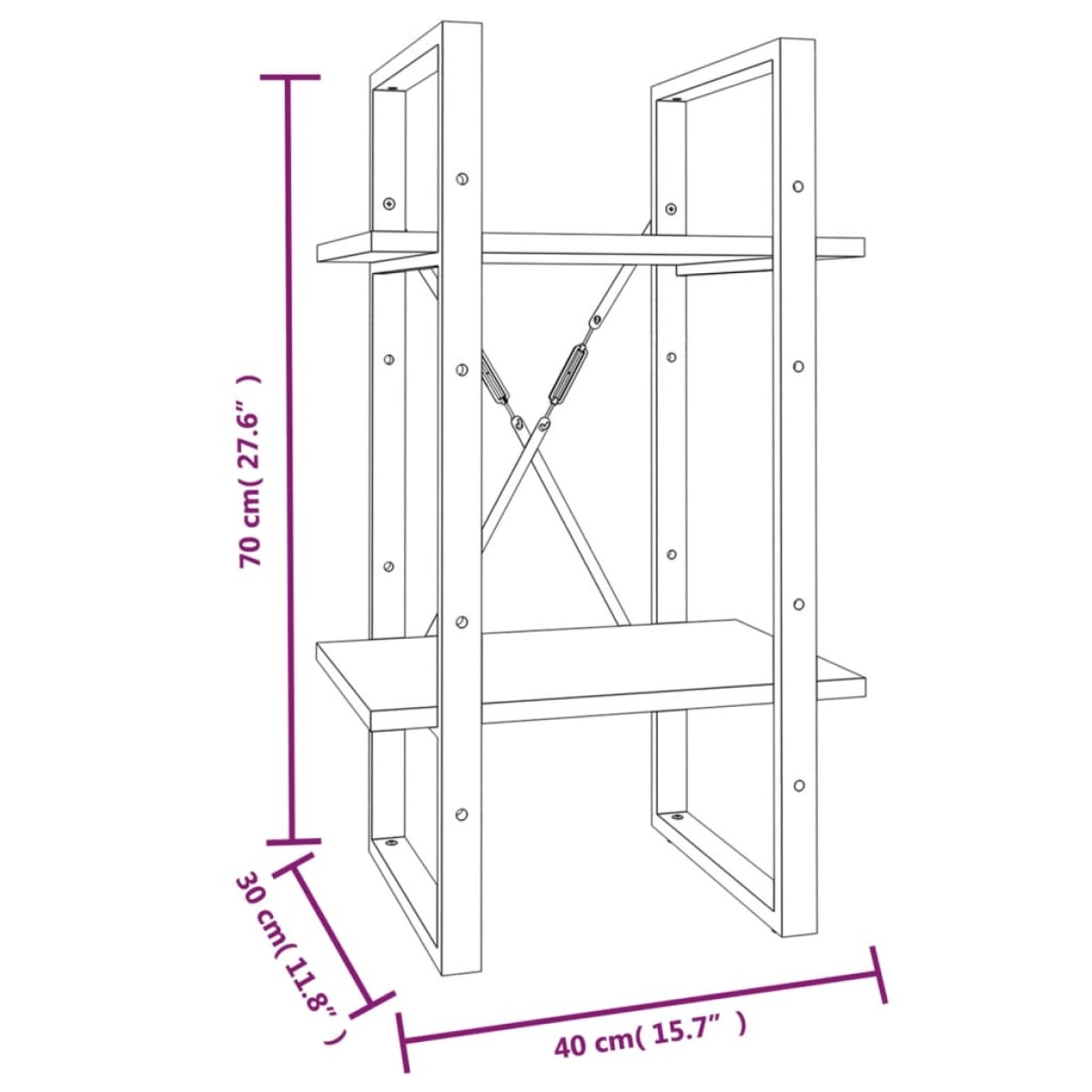 vidaXL Βιβλιοθήκη με 2 Ράφια Γκρι Sonoma 40x30x70 εκ. Επεξεργ. Ξύλο