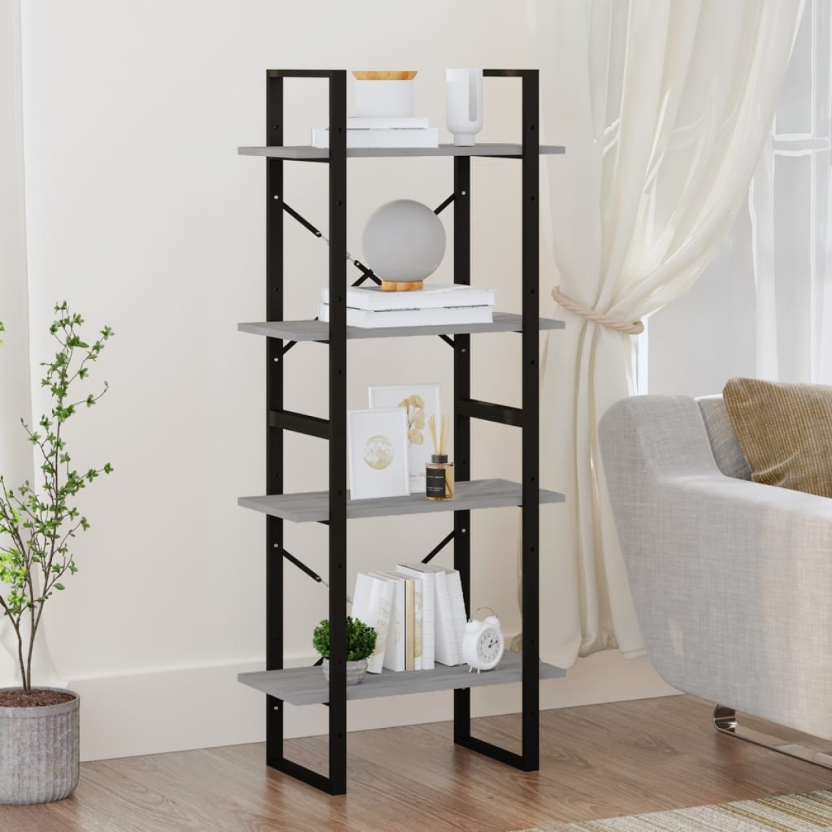 vidaXL Βιβλιοθήκη με 4 Ράφια Γκρι Sonoma 60x30x140 εκ. Επεξεργ. Ξύλο