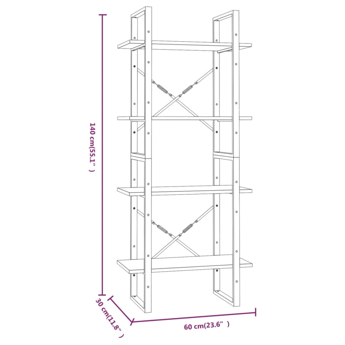 vidaXL Βιβλιοθήκη με 4 Ράφια Γκρι Sonoma 60x30x140 εκ. Επεξεργ. Ξύλο