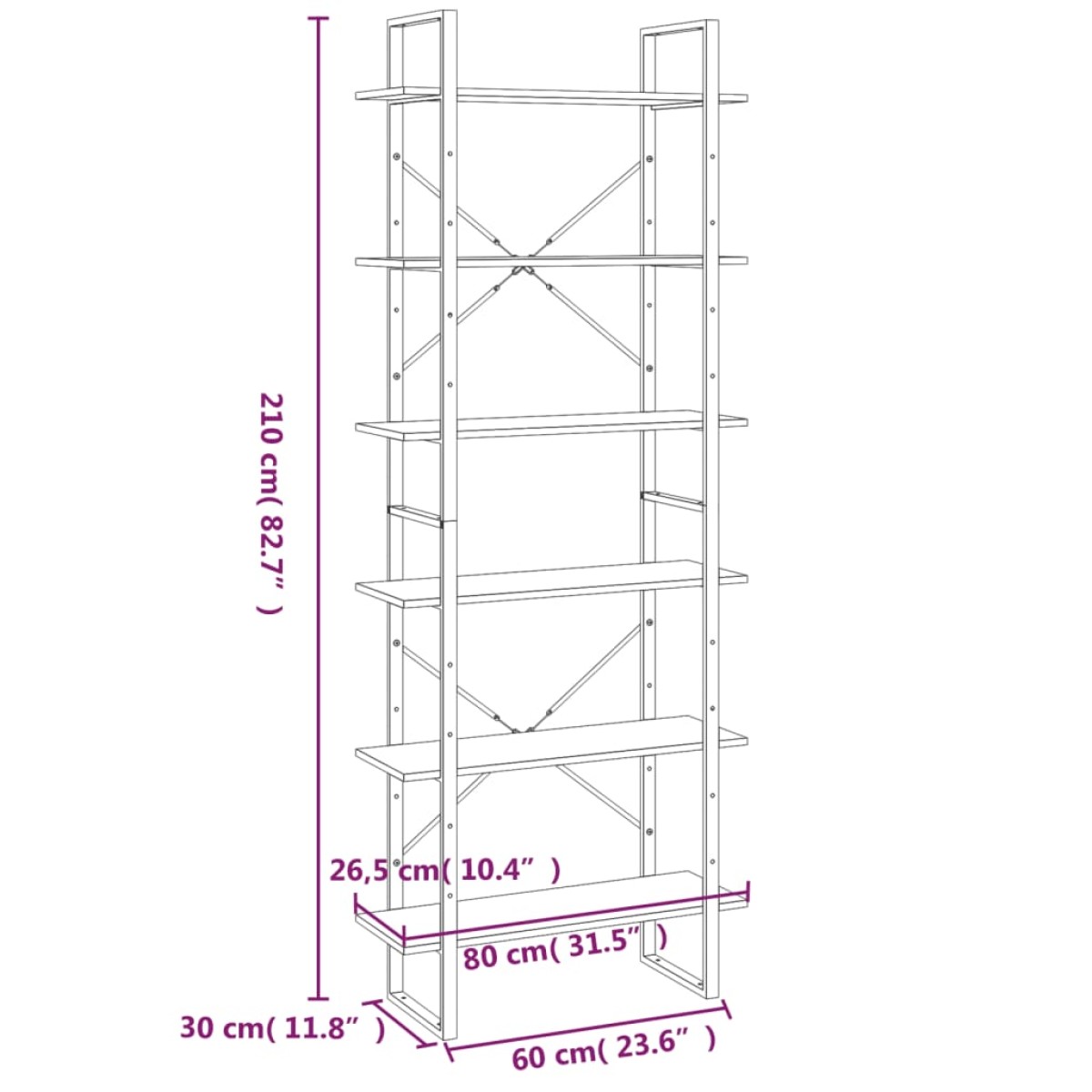 vidaXL Ραφιέρα Γκρι Sonoma 80x30x210 εκ. από Επεξεργασμένο Ξύλο