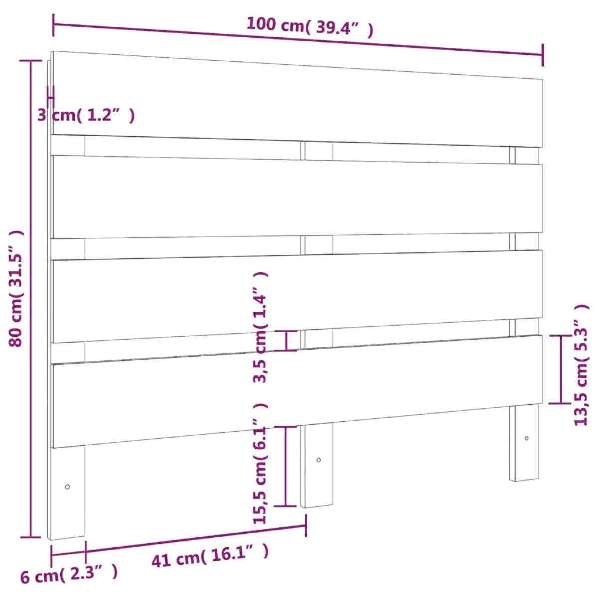 vidaXL Κεφαλάρι Κρεβατιού Μαύρο 100 x 3 x 80 εκ. από Μασίφ Ξύλο Πεύκου