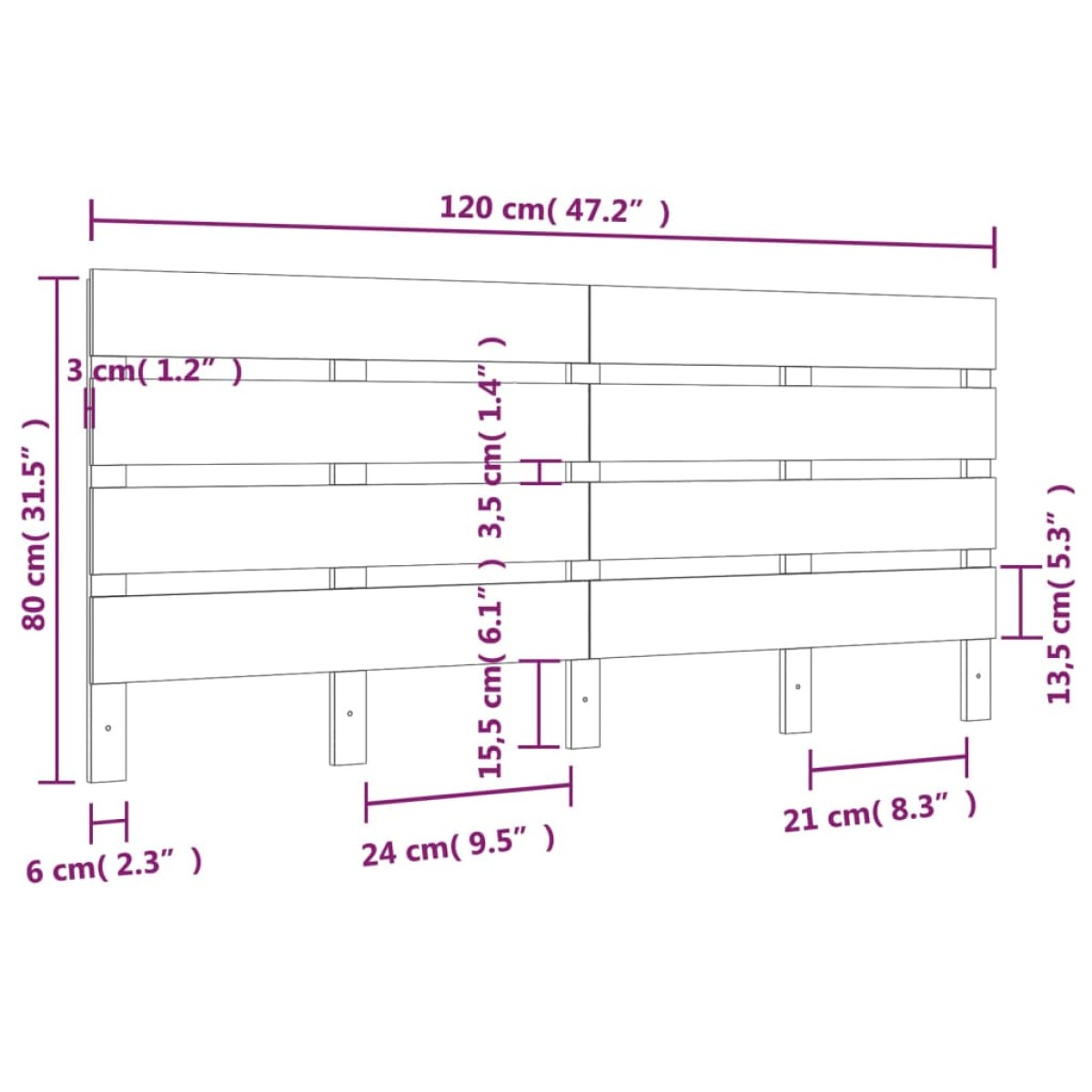 vidaXL Κεφαλάρι Κρεβατιού 120 x 3 x 80 εκ. από Μασίφ Ξύλο Πεύκου