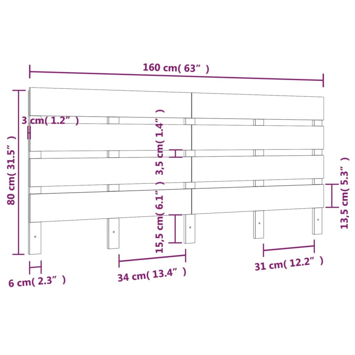 vidaXL Κεφαλάρι Κρεβατιού Λευκό 160 x 3 x 80 εκ. από Μασίφ Ξύλο Πεύκου