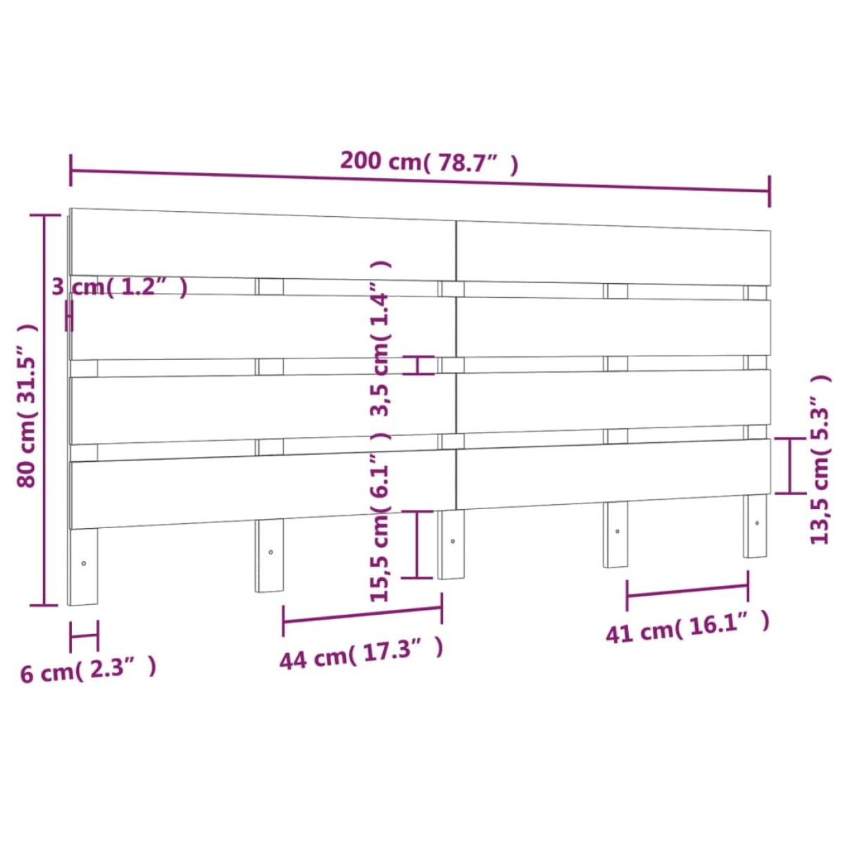 vidaXL Κεφαλάρι Κρεβατιού Λευκό 200 x 3 x 80 εκ. από Μασίφ Ξύλο Πεύκου
