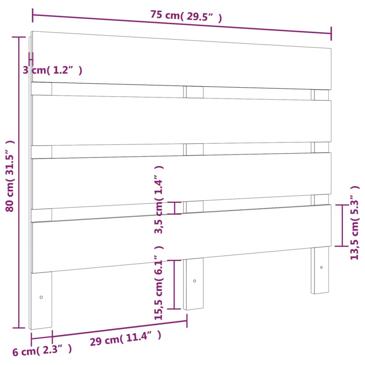 vidaXL Κεφαλάρι Κρεβατιού Λευκό 75 x 3 x 80 εκ. από Μασίφ Ξύλο Πεύκου