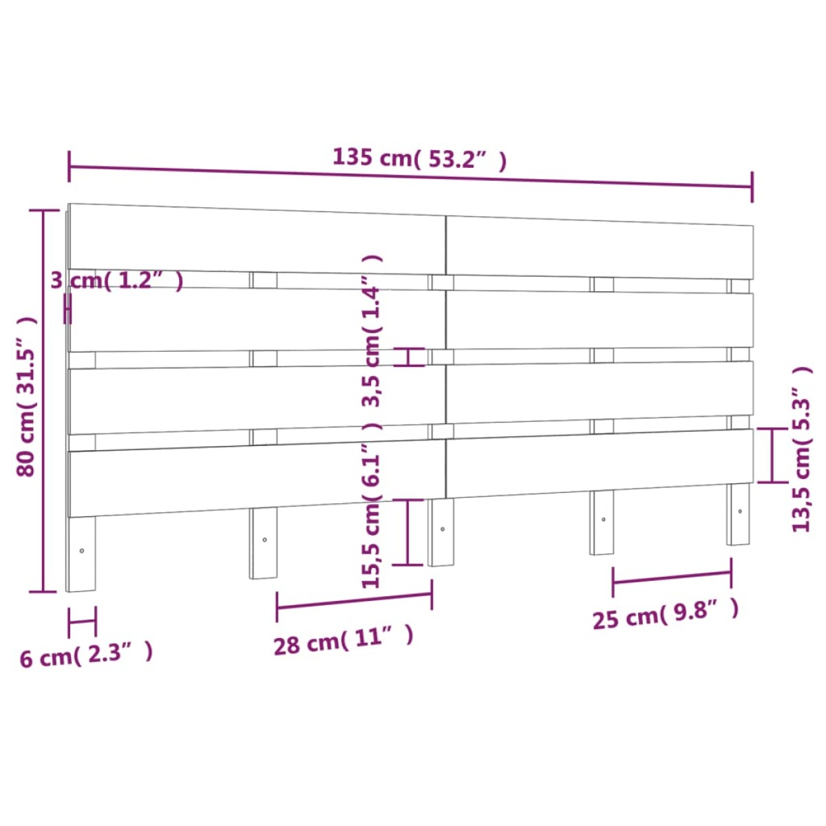 vidaXL Κεφαλάρι Κρεβατιού 135 x 3 x 80 εκ. από Μασίφ Ξύλο Πεύκου