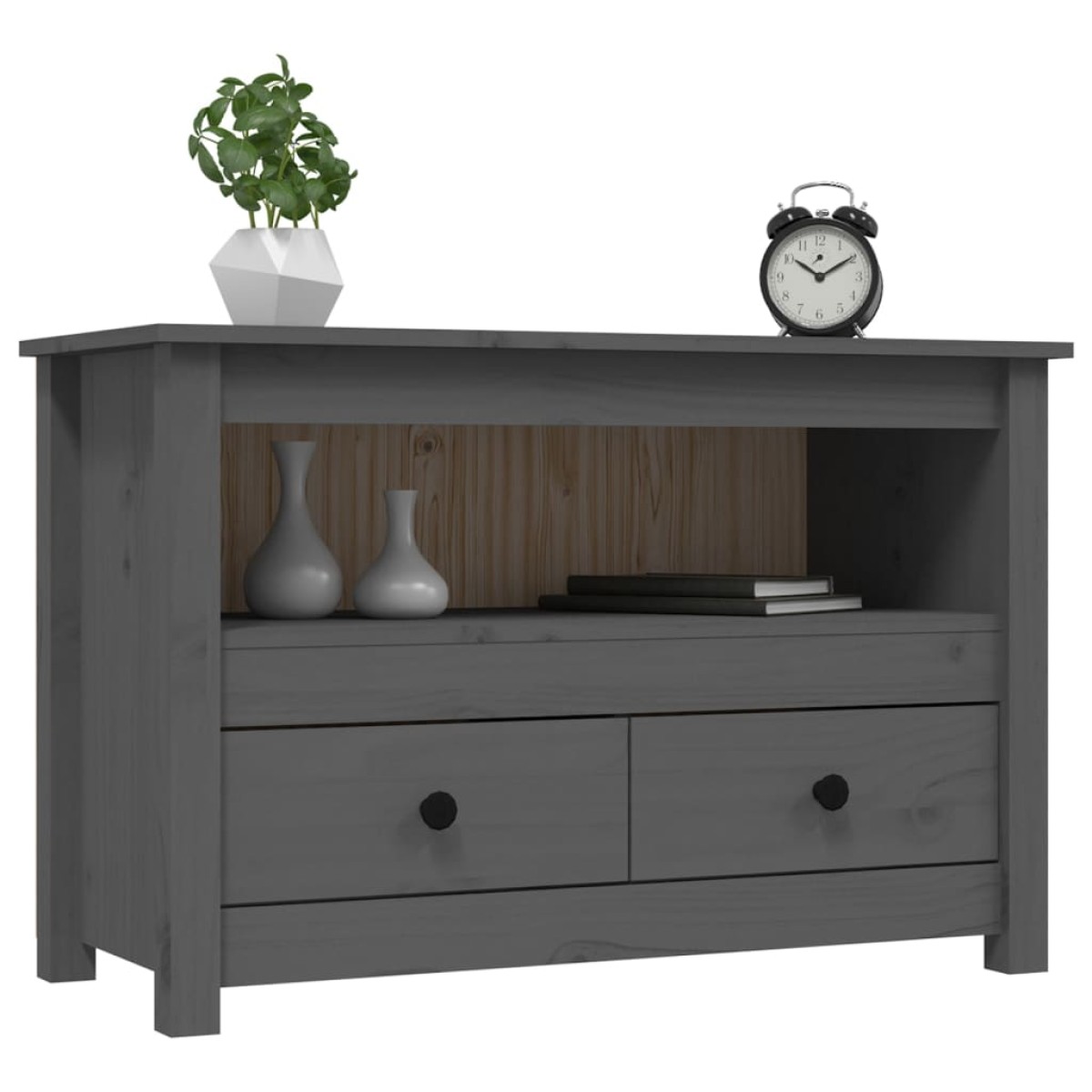 vidaXL Έπιπλο Τηλεόρασης Γκρι 79x35x52 εκ. από Μασίφ Ξύλο Πεύκου