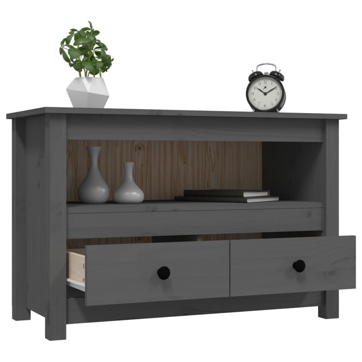 vidaXL Έπιπλο Τηλεόρασης Γκρι 79x35x52 εκ. από Μασίφ Ξύλο Πεύκου