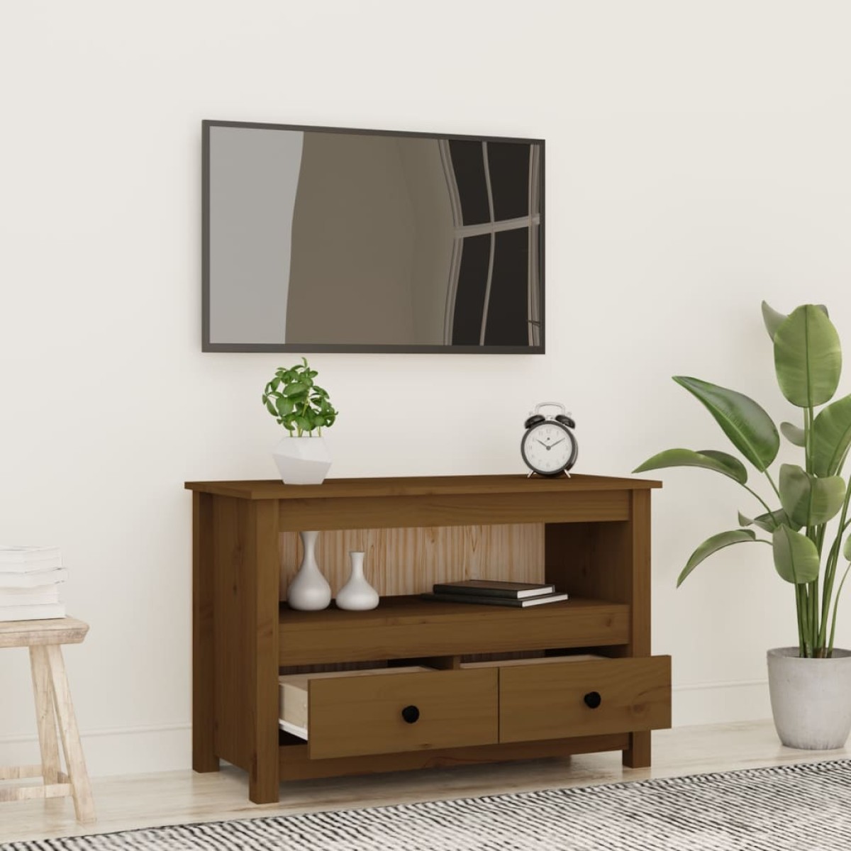 vidaXL Έπιπλο Τηλεόρασης Μελί Καφέ 79x35x52 εκ. από Μασίφ Ξύλο Πεύκου