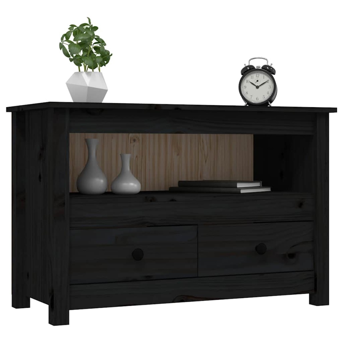 vidaXL Έπιπλο Τηλεόρασης Μαύρο 79x35x52 εκ. από Μασίφ Ξύλο Πεύκου