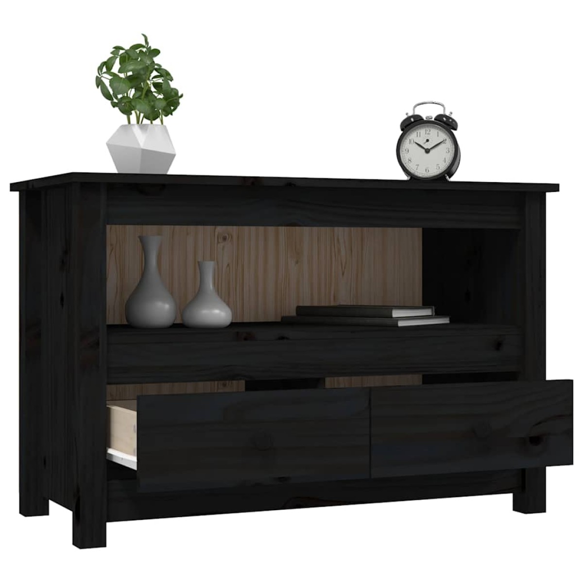 vidaXL Έπιπλο Τηλεόρασης Μαύρο 79x35x52 εκ. από Μασίφ Ξύλο Πεύκου
