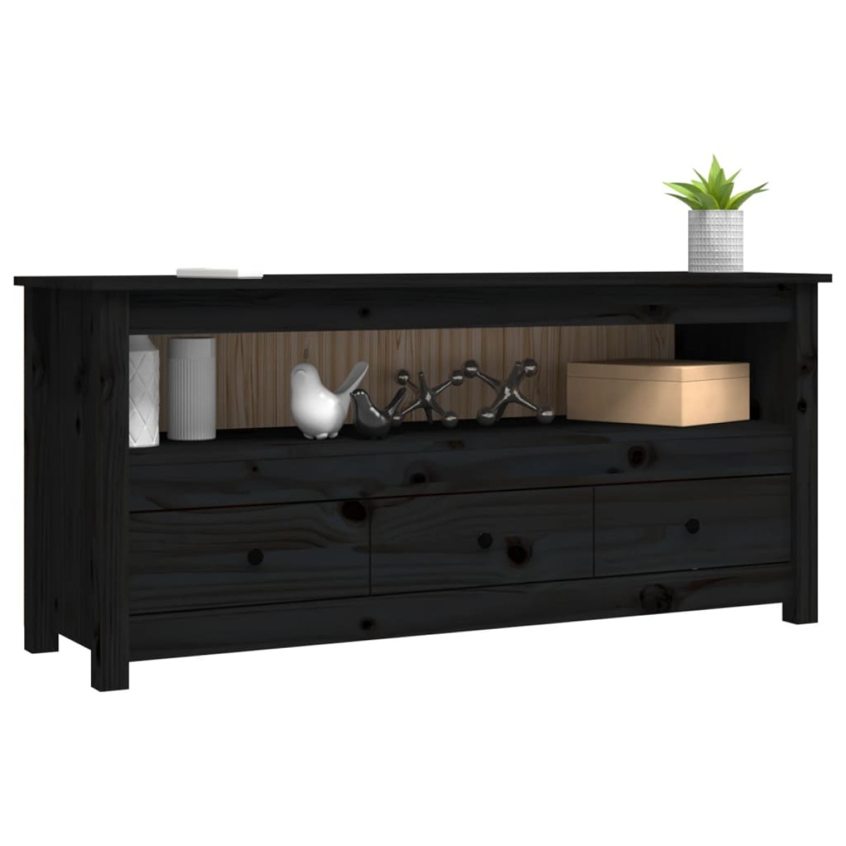 vidaXL Έπιπλο Τηλεόρασης Μαύρο 114 x 35 x 52 εκ. από Μασίφ Ξύλο Πεύκου