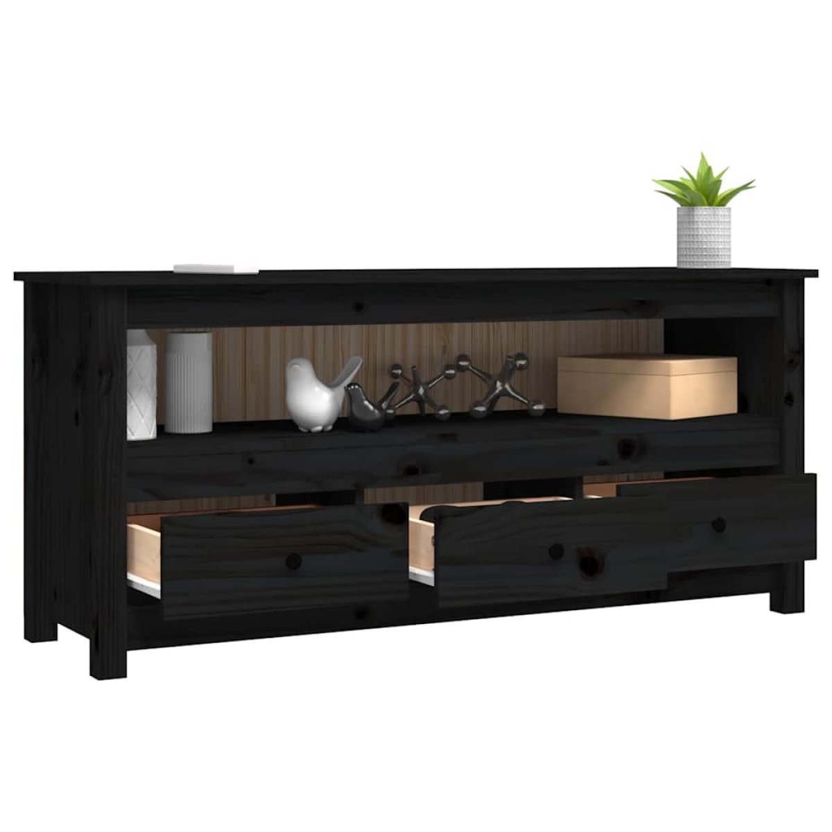 vidaXL Έπιπλο Τηλεόρασης Μαύρο 114 x 35 x 52 εκ. από Μασίφ Ξύλο Πεύκου