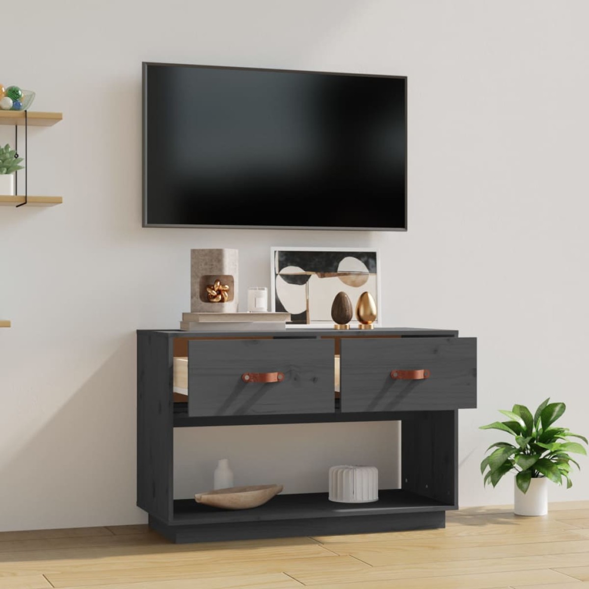 vidaXL Έπιπλο Τηλεόρασης Γκρι 90x40x60 εκ. από Μασίφ Ξύλο Πεύκου