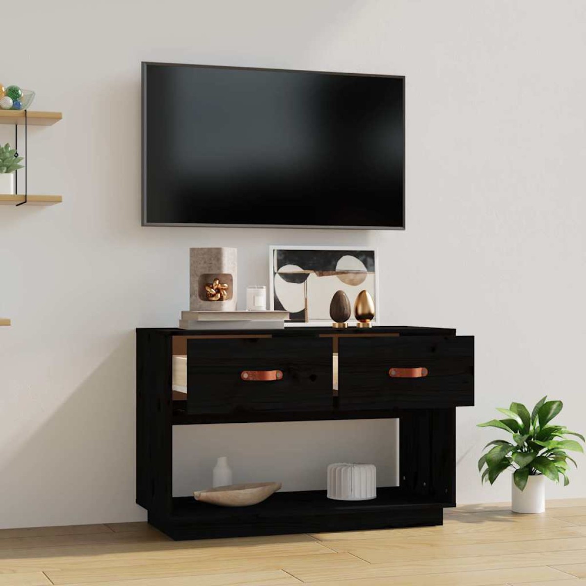 vidaXL Έπιπλο Τηλεόρασης Μαύρο 90x40x60 εκ. από Μασίφ Ξύλο Πεύκου