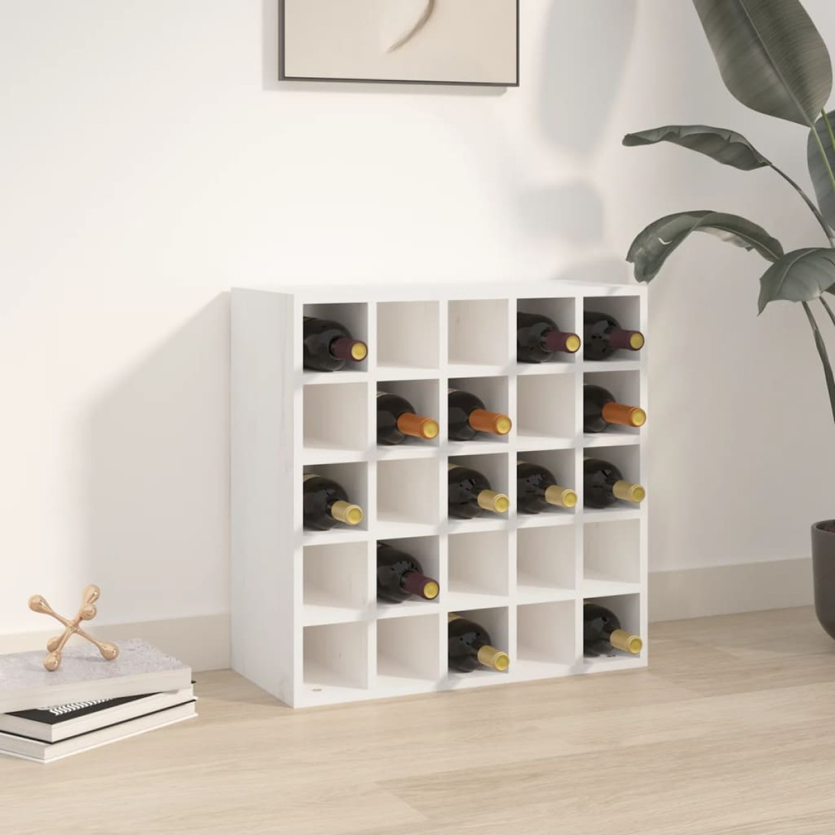 vidaXL Κάβα Κρασιών Λευκό 56 x 25 x 56 εκ. από Μασίφ Ξύλο Πεύκου