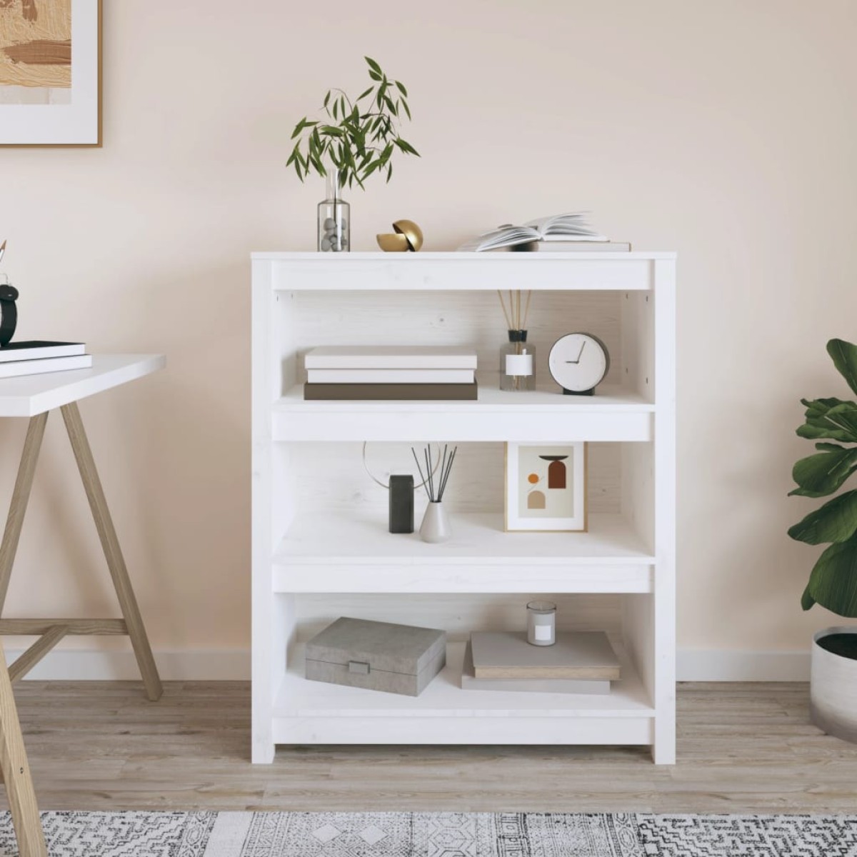 vidaXL Βιβλιοθήκη Λευκή 80 x 35 x 97 εκ. από Μασίφ Ξύλο Πεύκου