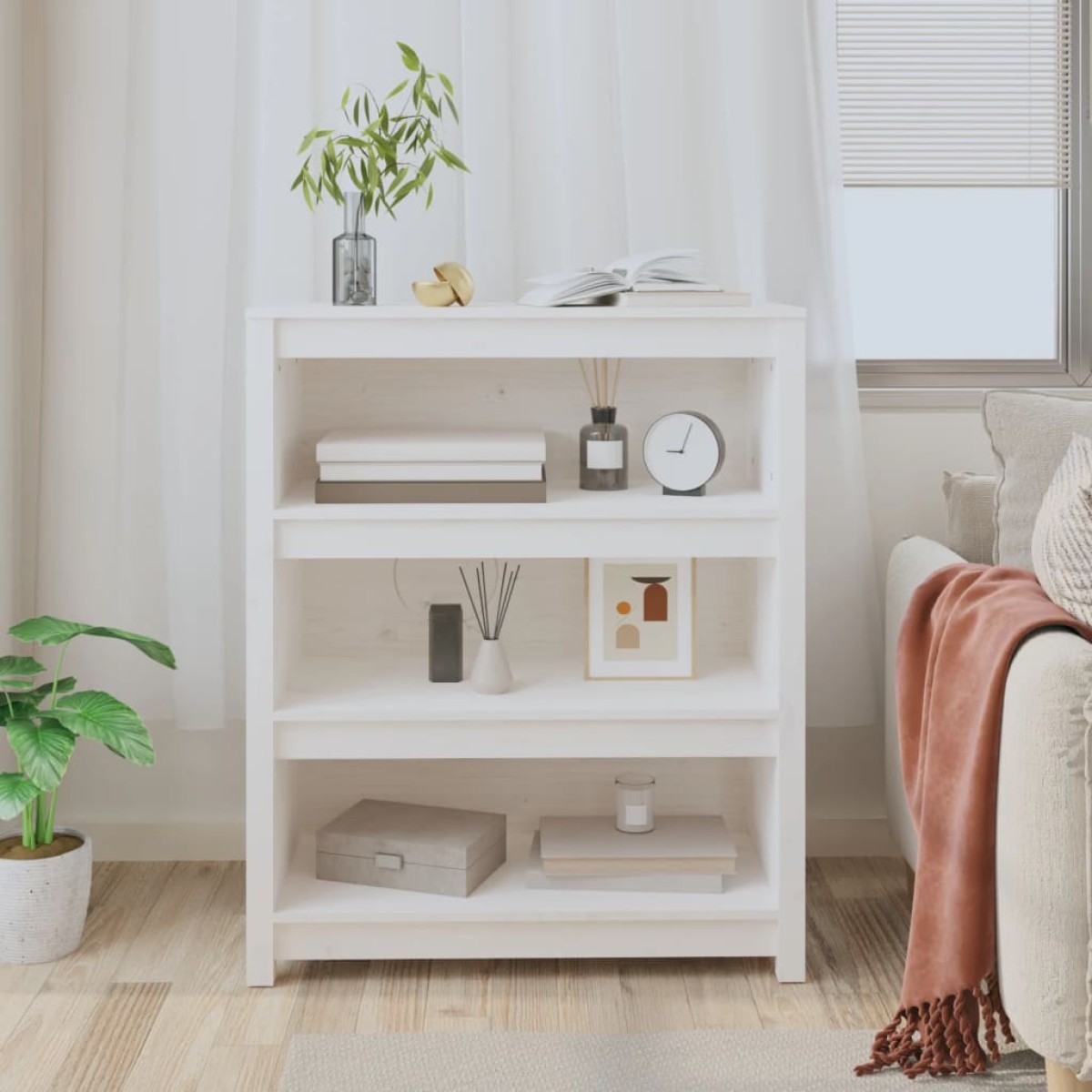 vidaXL Βιβλιοθήκη Λευκή 80 x 35 x 97 εκ. από Μασίφ Ξύλο Πεύκου