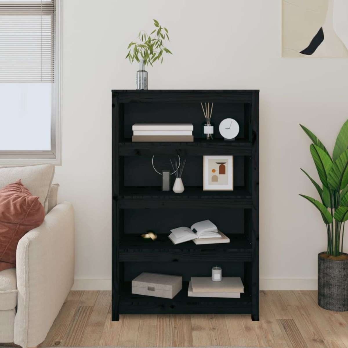 vidaXL Βιβλιοθήκη Μαύρη 80x35x126 εκ. από Μασίφ Ξύλο Πεύκου