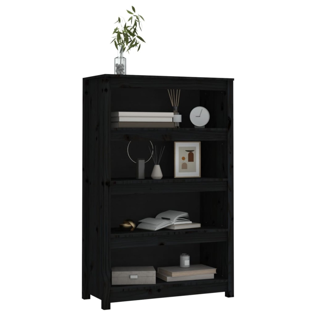 vidaXL Βιβλιοθήκη Μαύρη 80x35x126 εκ. από Μασίφ Ξύλο Πεύκου