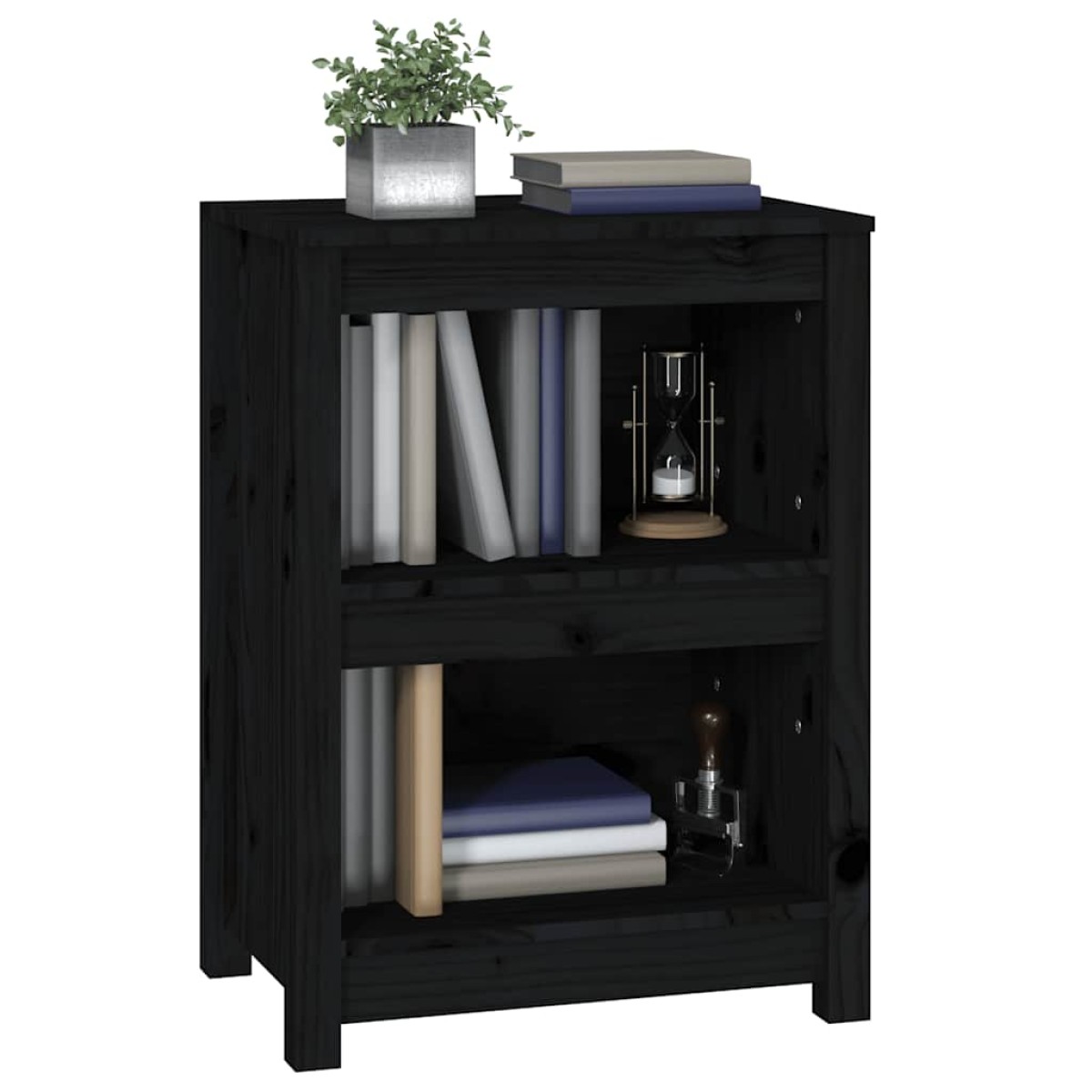 vidaXL Βιβλιοθήκη Μαύρη 50x35x68 εκ. από Μασίφ Ξύλο Πεύκου