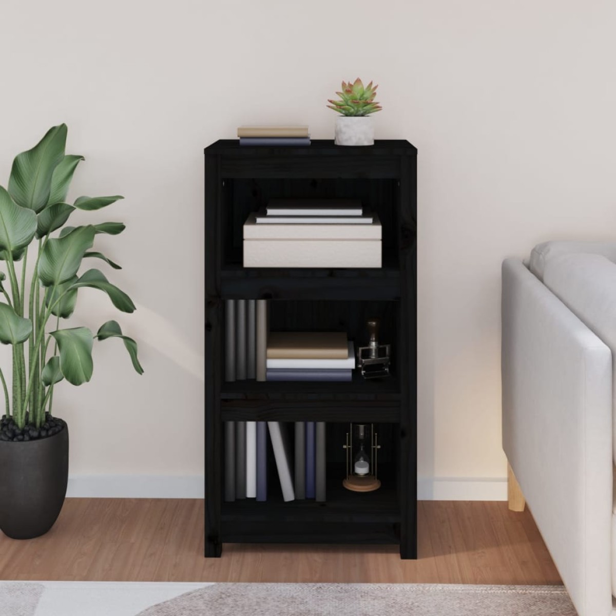 vidaXL Βιβλιοθήκη Μαύρη 50 x 35 x 97 εκ. από Μασίφ Ξύλο Πεύκου