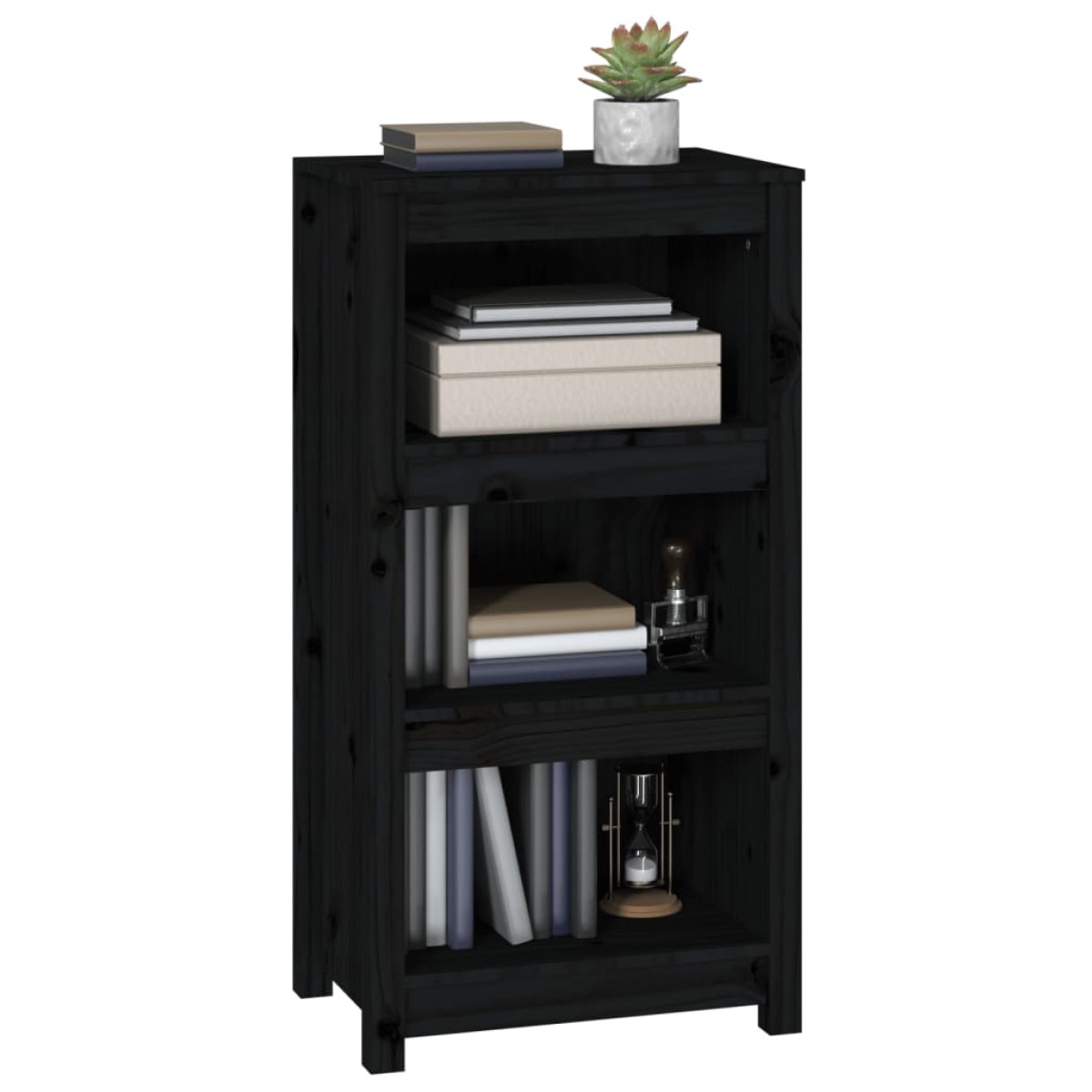 vidaXL Βιβλιοθήκη Μαύρη 50 x 35 x 97 εκ. από Μασίφ Ξύλο Πεύκου