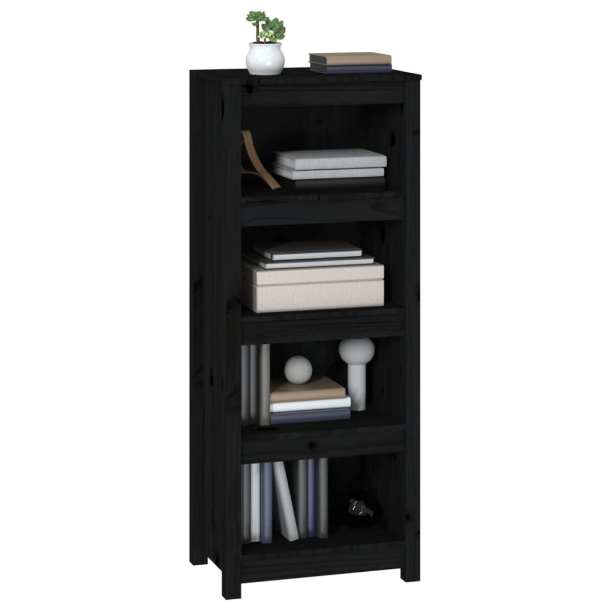 vidaXL Βιβλιοθήκη Μαύρη 50x35x125,5 εκ. από Μασίφ Ξύλο Πεύκου