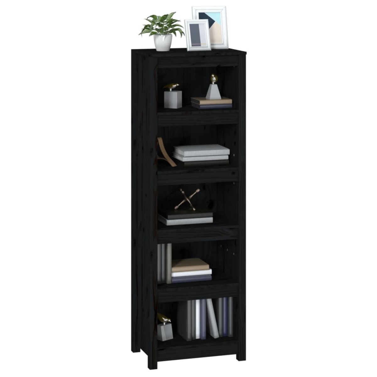 vidaXL Βιβλιοθήκη Μαύρη 50x35x154 εκ. από Μασίφ Ξύλο Πεύκου