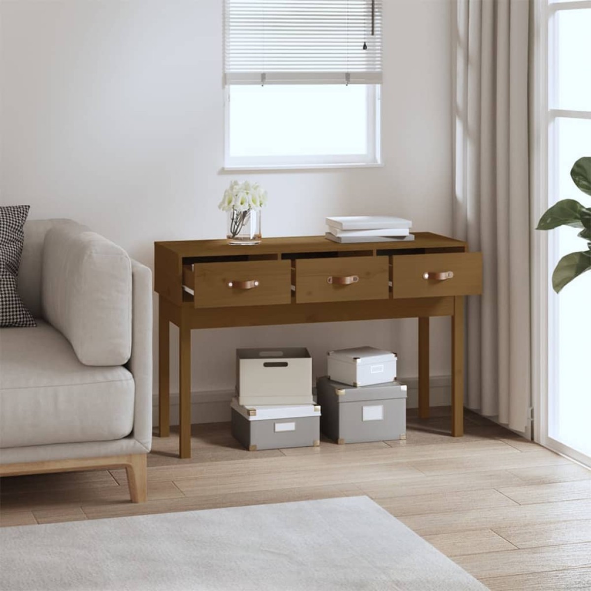 vidaXL Τραπέζι κονσόλα Καφέ μελί 114x40x75 εκ. Μασίφ Ξύλο Πεύκου