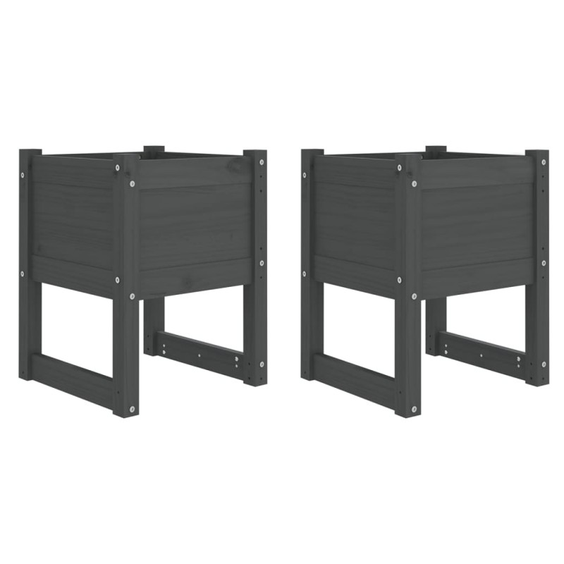 vidaXL Ζαρντινιέρες 2 τεμ. Γκρι 40x40x52,5 εκ. από Μασίφ Ξύλο Πεύκου