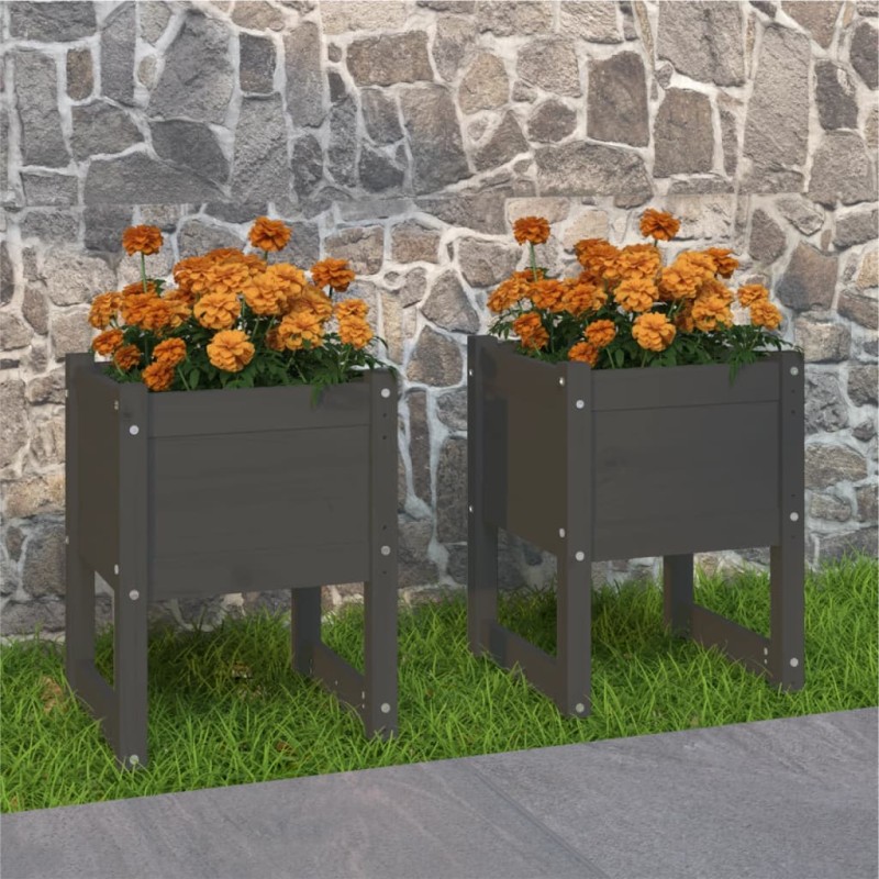 vidaXL Ζαρντινιέρες 2 τεμ. Γκρι 40x40x52,5 εκ. από Μασίφ Ξύλο Πεύκου