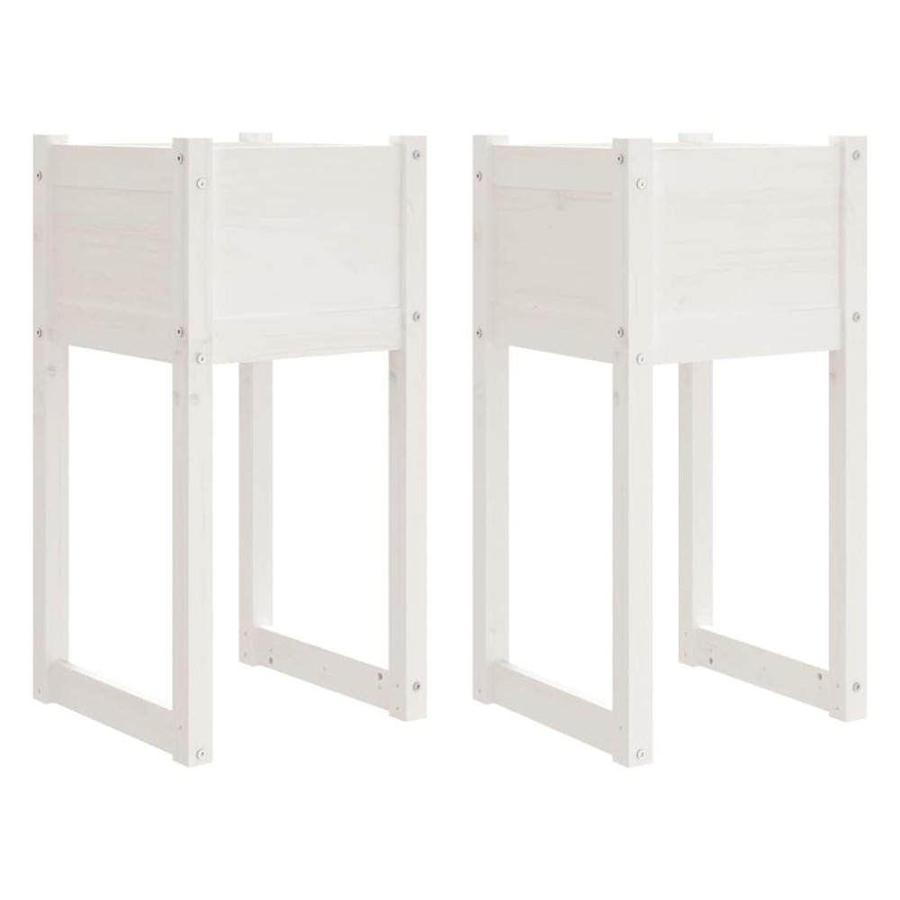 vidaXL Ζαρντινιέρες 2 τεμ. Λευκές 40x40x81 εκ. από Μασίφ Ξύλο Πεύκου