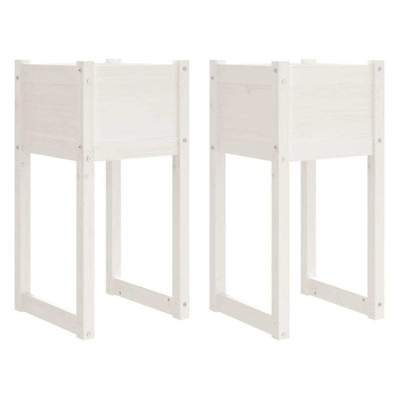 vidaXL Ζαρντινιέρες 2 τεμ. Λευκές 40x40x81 εκ. από Μασίφ Ξύλο Πεύκου