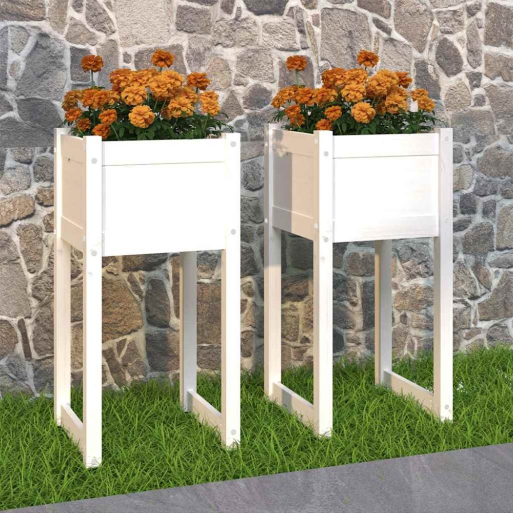 vidaXL Ζαρντινιέρες 2 τεμ. Λευκές 40x40x81 εκ. από Μασίφ Ξύλο Πεύκου