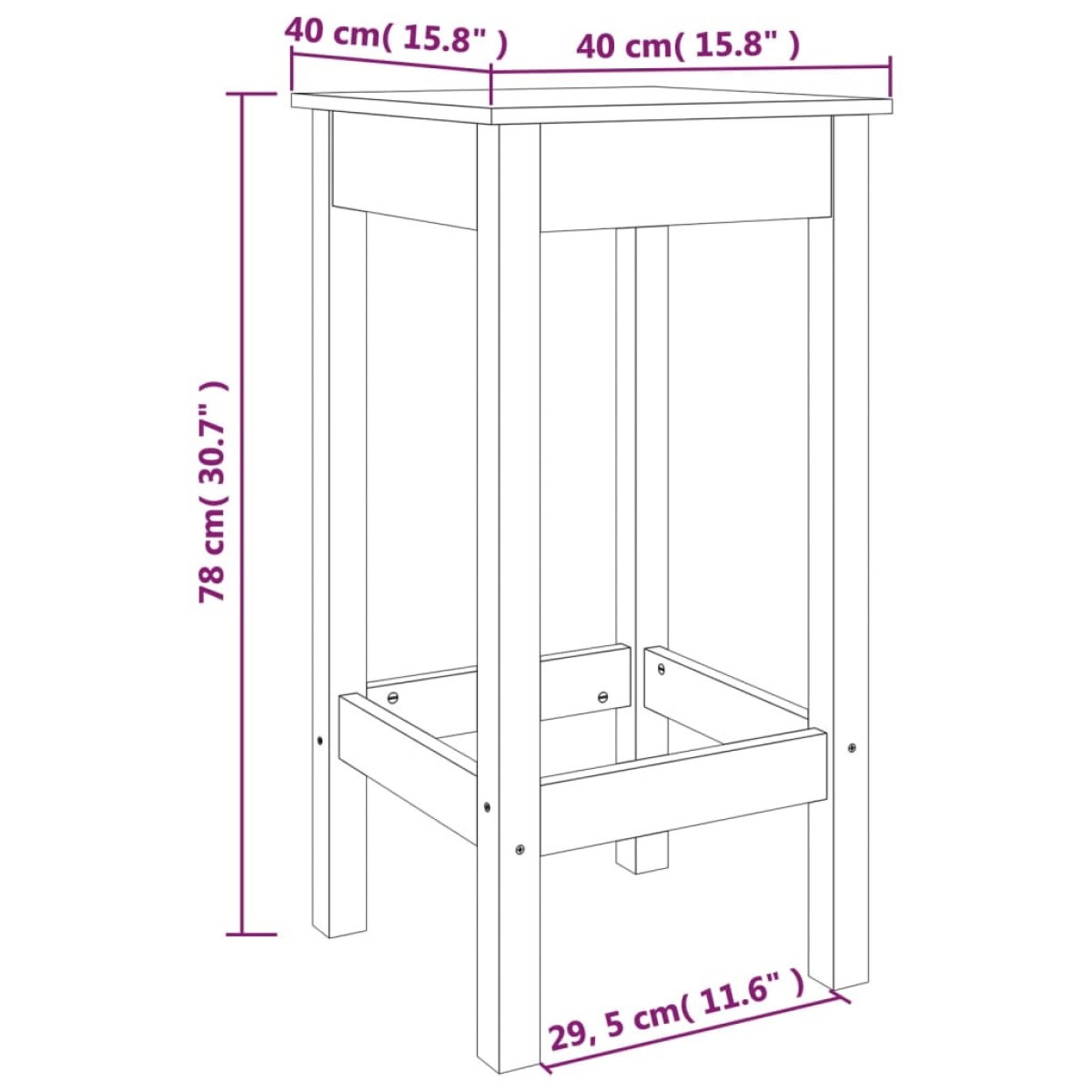 vidaXL Καρέκλες Μπαρ 2 τεμ. Μαύρο 40x40x78 εκ. Μασίφ Ξύλο Πεύκου