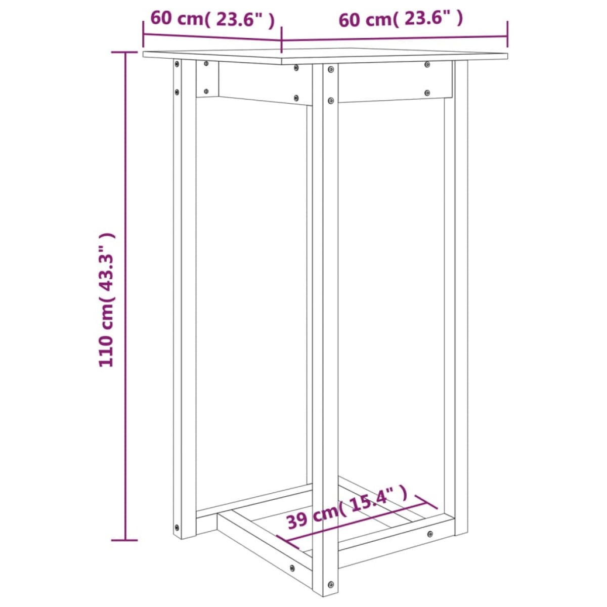 vidaXL Τραπέζι Μπαρ 60 x 60 x 110 εκ. από Μασίφ Ξύλο Πεύκου
