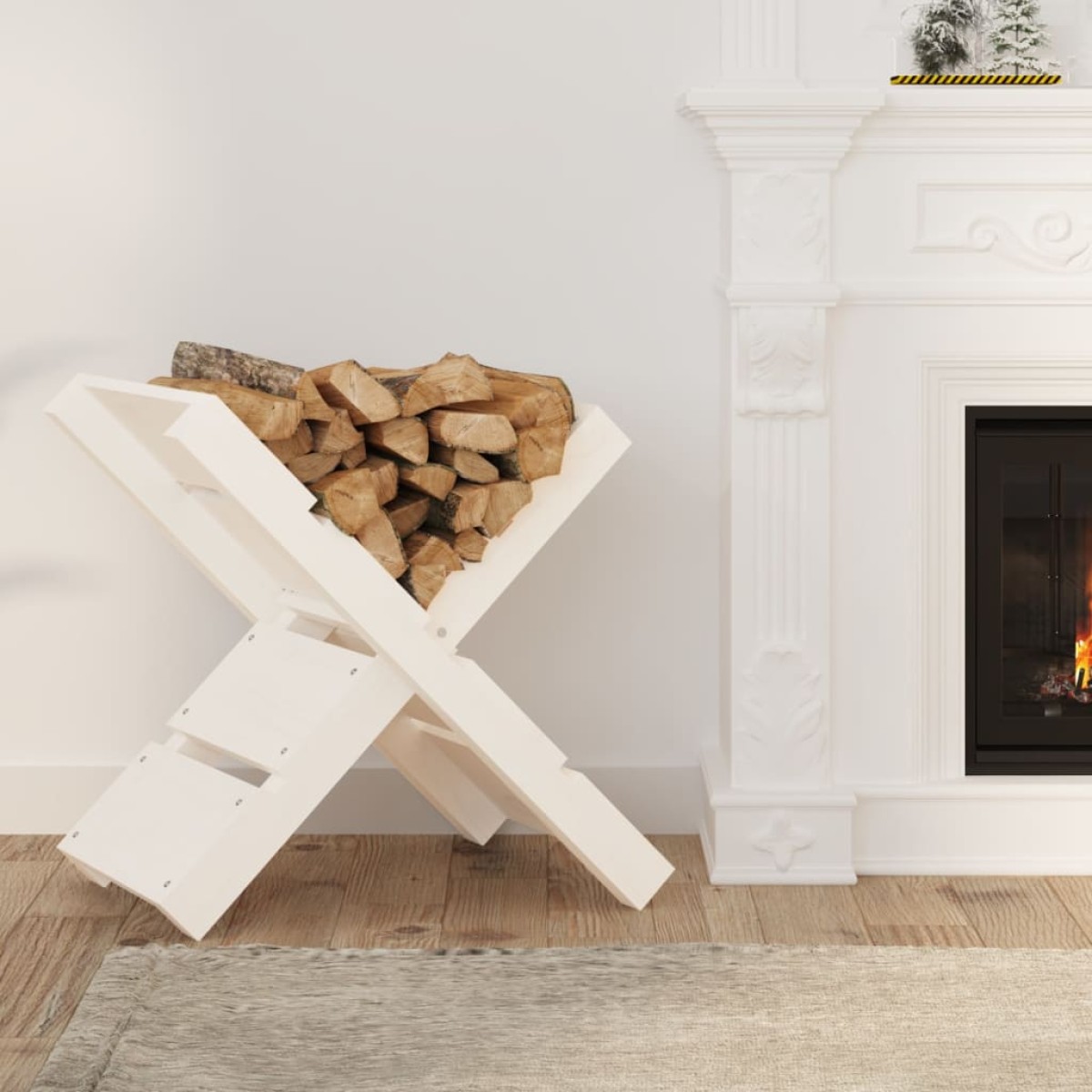 vidaXL Ξυλοθήκη Λευκή 47 x 39,5 x 48 εκ. από Μασίφ Ξύλο Πεύκου