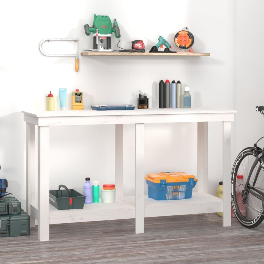 vidaXL Πάγκος Εργασίας Λευκός 140x50x80 εκ. από Μασίφ Ξύλο Πεύκου