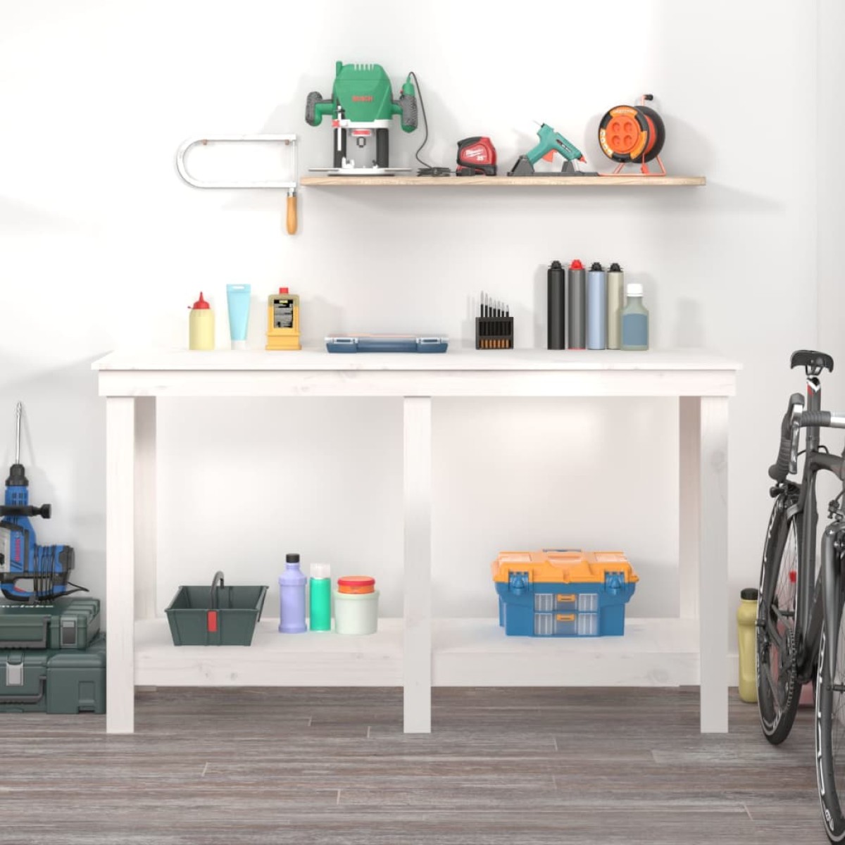 vidaXL Πάγκος Εργασίας Λευκός 140x50x80 εκ. από Μασίφ Ξύλο Πεύκου