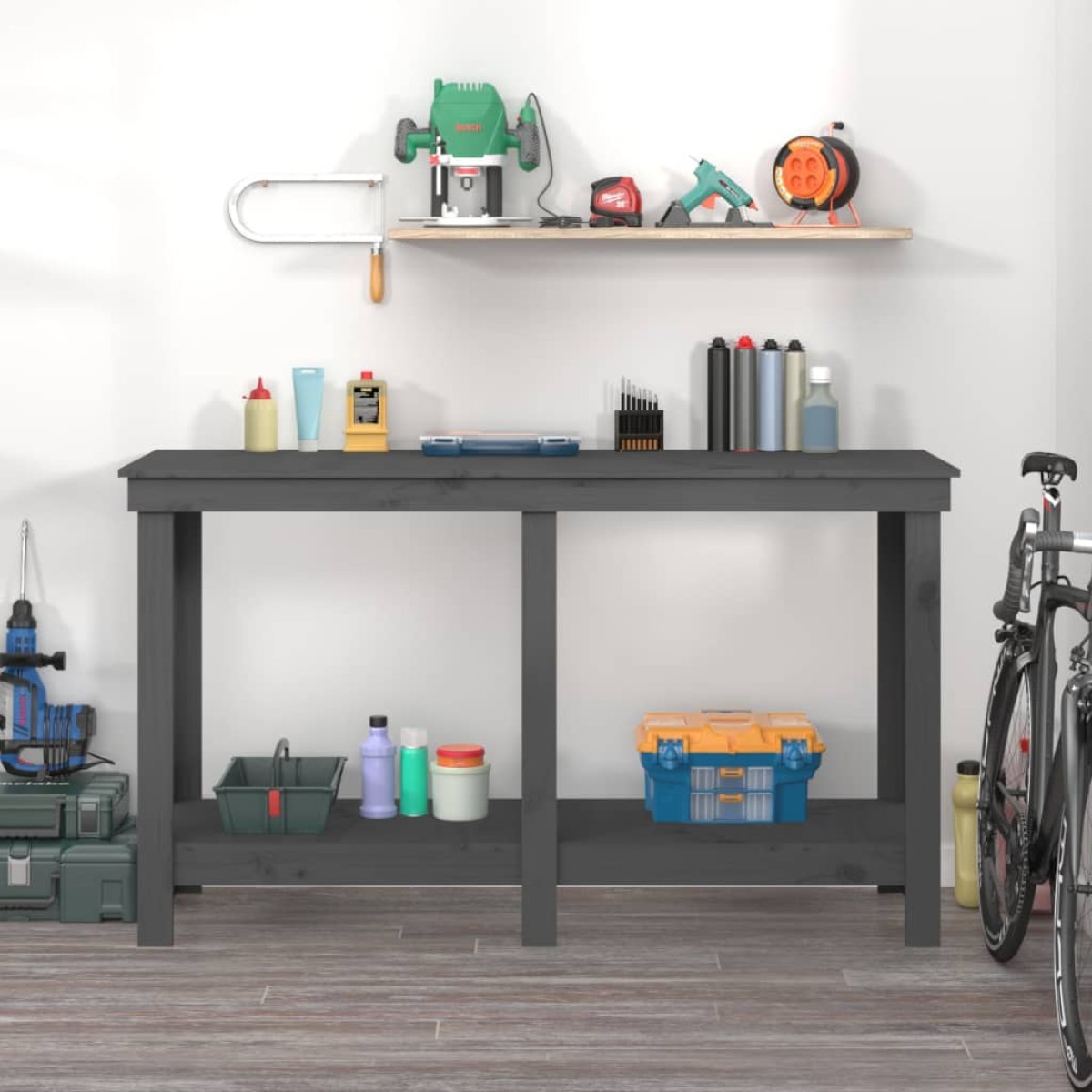 vidaXL Πάγκος Εργασίας Γκρι 140x50x80 εκ. από Μασίφ Ξύλο Πεύκου