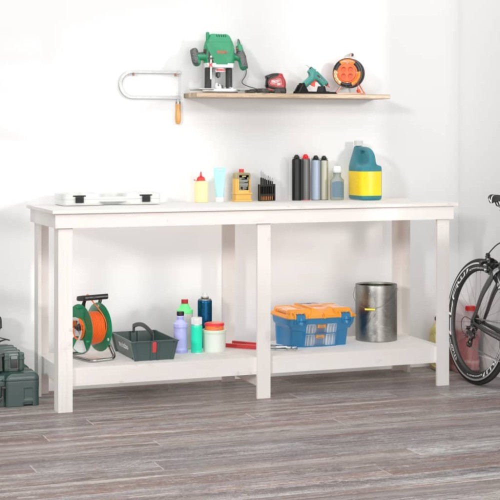 vidaXL Πάγκος Εργασίας Λευκός 180x50x80 εκ. από Μασίφ Ξύλο Πεύκου