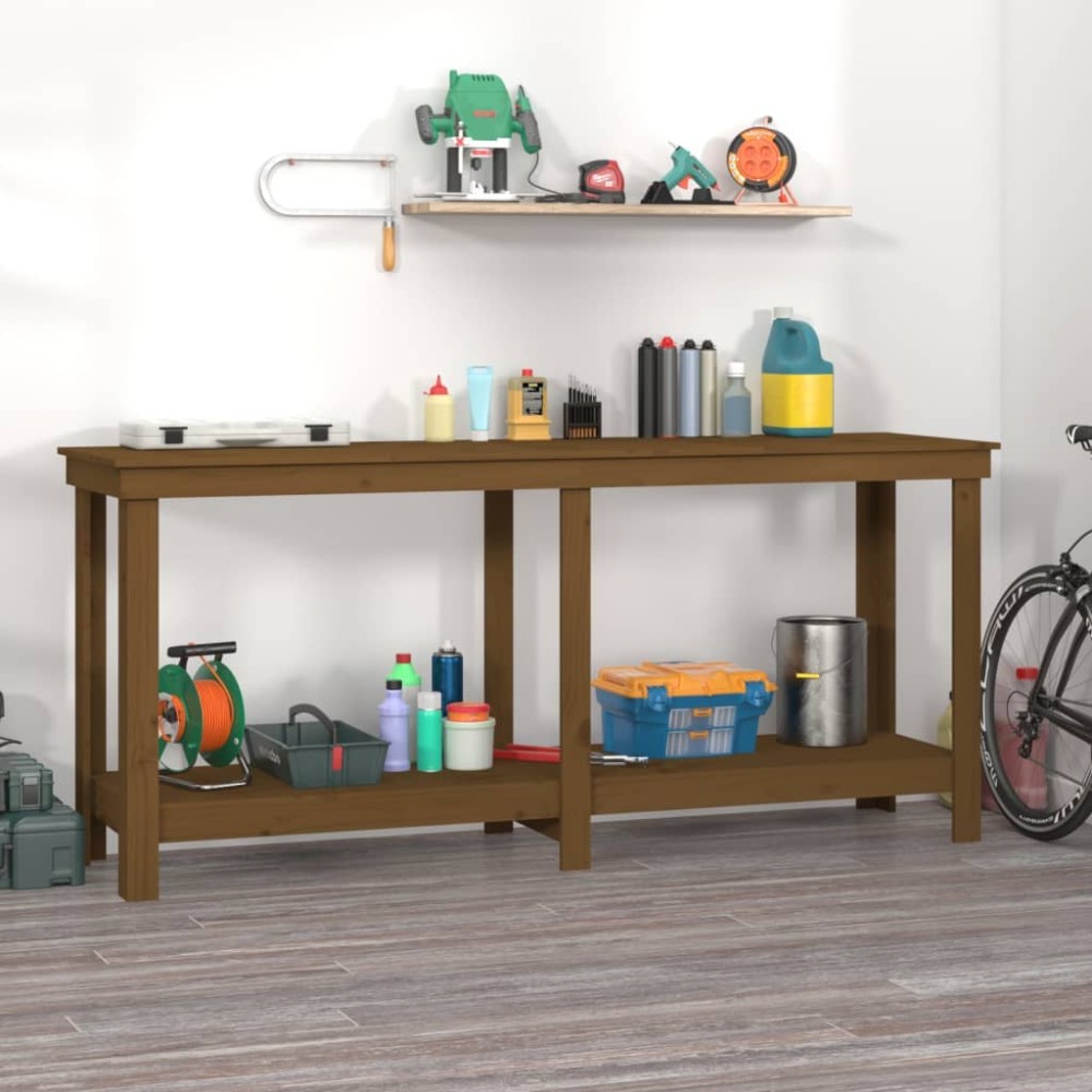 vidaXL Πάγκος Εργασίας Μελί Καφέ 180 x 50 x 80 εκ. Μασίφ Ξύλο Πεύκο