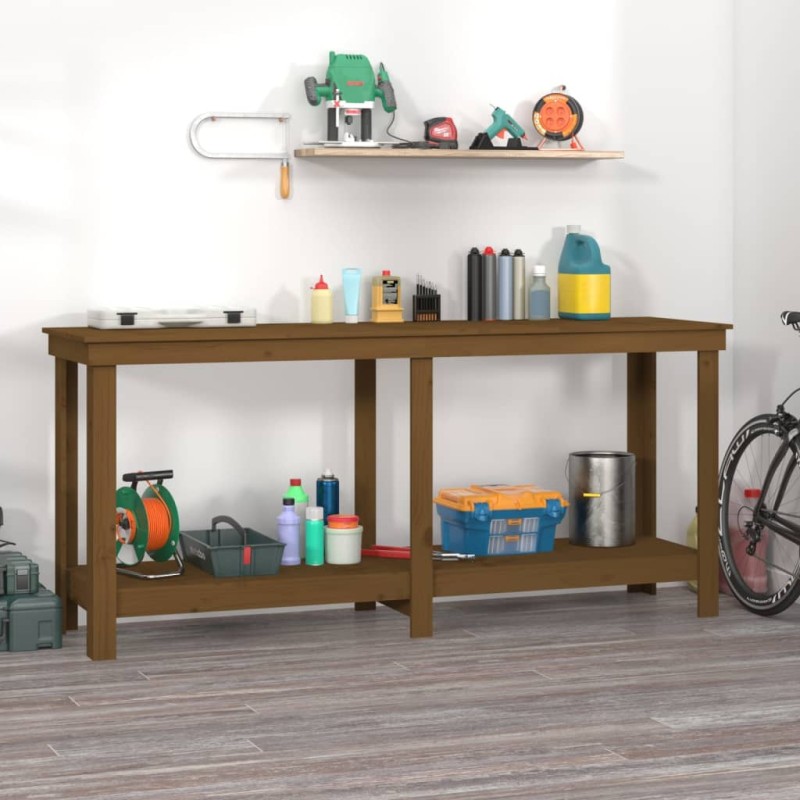 vidaXL Πάγκος Εργασίας Μελί Καφέ 180 x 50 x 80 εκ. Μασίφ Ξύλο Πεύκο