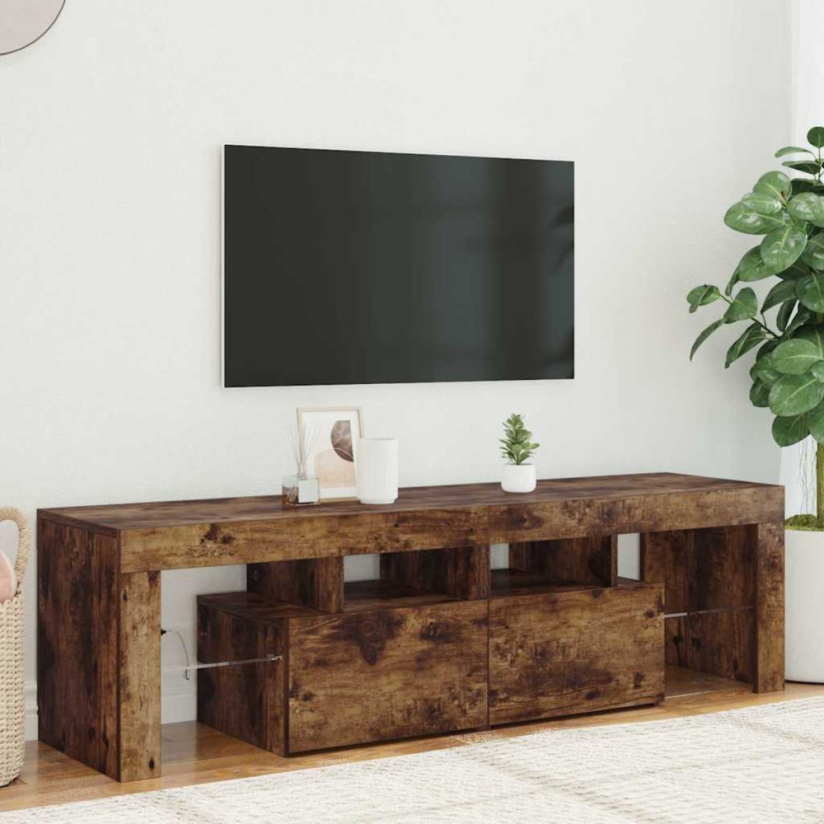 vidaXL Έπιπλο Τηλεόρασης με LED Καπνιστή Δρυς 140 x 36,5 x 40 εκ.