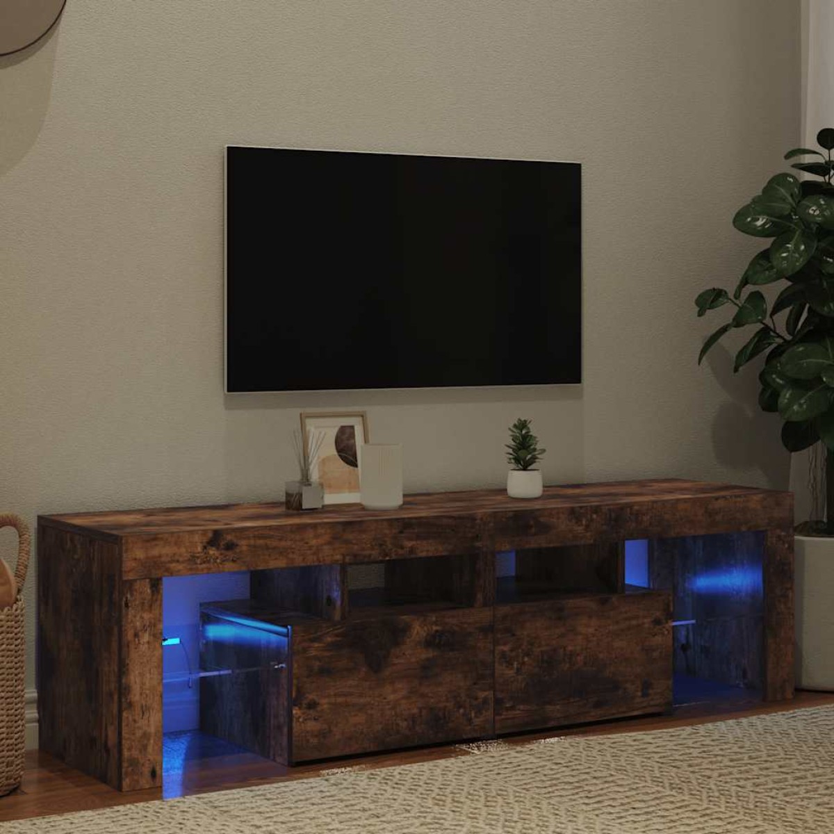 vidaXL Έπιπλο Τηλεόρασης με LED Καπνιστή Δρυς 140 x 36,5 x 40 εκ.