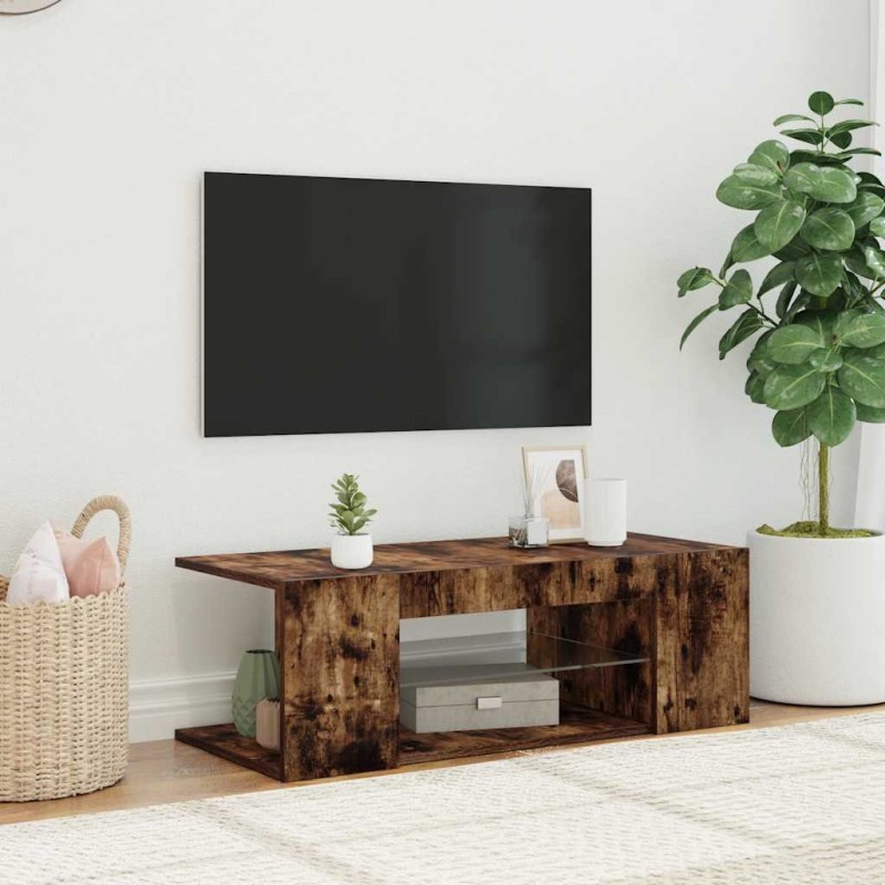 vidaXL Έπιπλο Τηλεόρασης με LED Καπνιστή Δρυς 90 x 39 x 30 εκ.