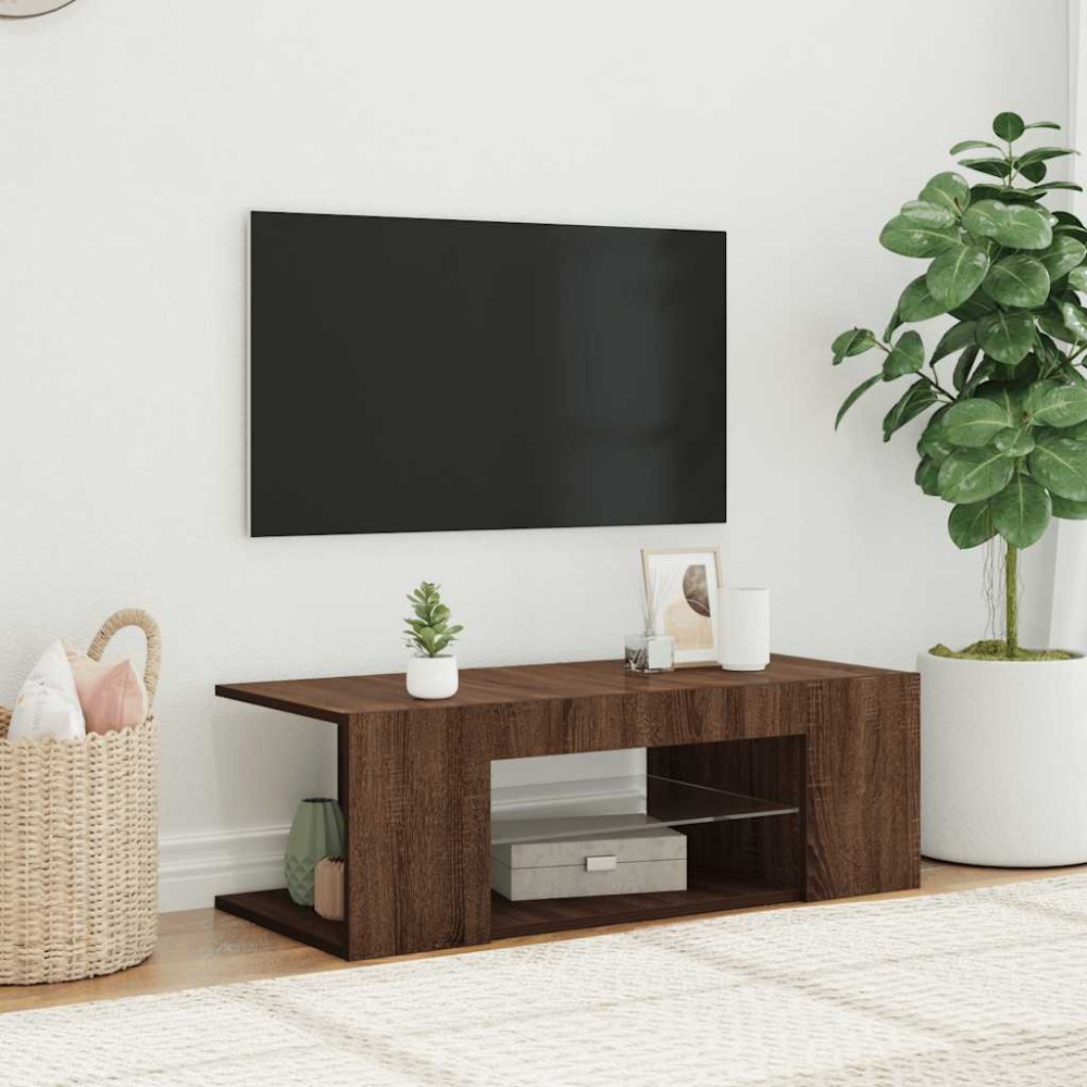 vidaXL Έπιπλο Τηλεόρασης με LED Καφέ Δρυς 90x39x30 εκ.