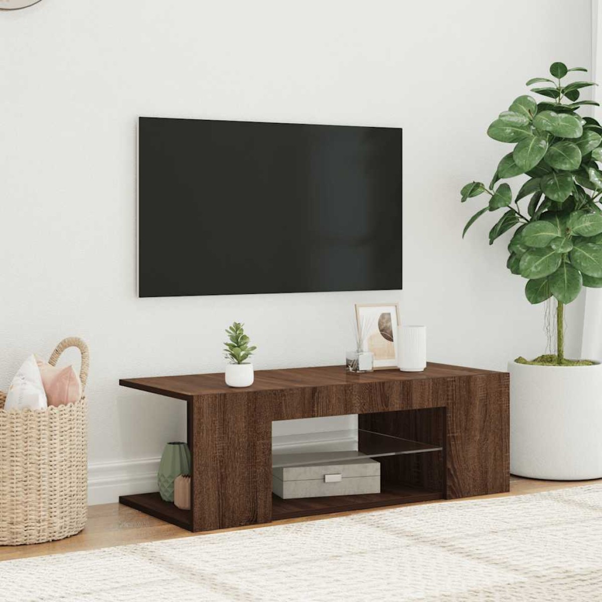 vidaXL Έπιπλο Τηλεόρασης με LED Καφέ Δρυς 90x39x30 εκ.