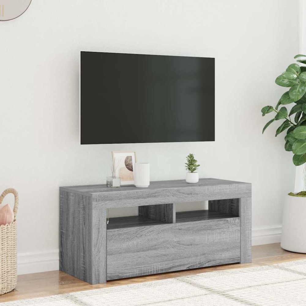 vidaXL Έπιπλο Τηλεόρασης με LED Γκρι Sonoma 90x35x40 εκ.